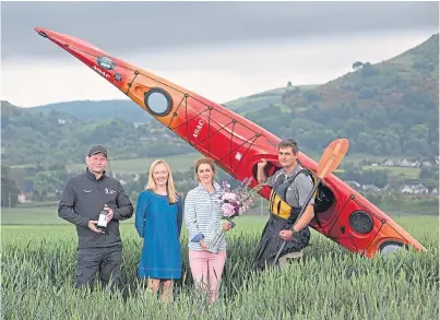  ?? Picture: Kelly Mcintyre. ?? From left, David Whitelaw of Lindores Abbey Distillery, Alison Milne of the National Council of Rural Advisers, artist and flower arranger Michelle Morton and Piotr Gudan of Outdoor Explore.