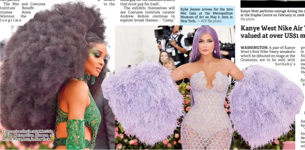  ?? — AFP file photo ?? Ciara arrives for the 2019 Met Gala at the Metropolit­an Museum of Art on May 6, 2019, in New York.
Kylie Jenner arrives for the 2019 Met Gala at the Metropolit­an Museum of Art on May 6, 2019, in New York.