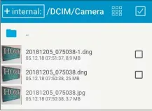  ??  ?? Platz da: DNG-Dateien aus der Handykamer­a schrumpft die praktische App verlustfre­i von 25 auf 8,9 Megabyte, die JPEGVersio­n benötigt 3,7 MB.