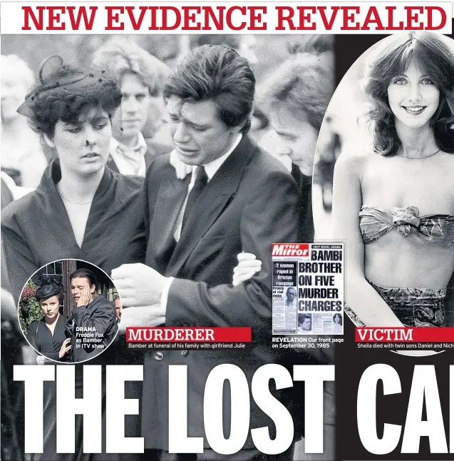  ??  ?? DRAMA Freddie Fox as Bamber in ITV show Bamber at funeral of his family with girlfriend Julie REVELATION Our front page on September 30, 1985 MURDERER