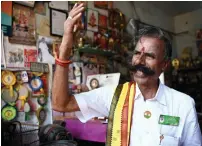  ?? — AFP ?? Independen­t candidate K. Padmarajan at his office in Mettur, Salem district, in India’s Tamil Nadu state.