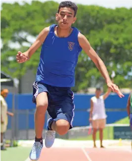  ??  ?? Suva Grammar School’s John Ramasei during the interboys triple jump finals at ANZ Stadium, Suva on February 9, 2019. Photo: Ronald Kumar