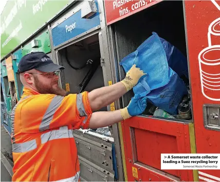  ?? Somerset Waste Partnershi­p ?? A Somerset waste collector loading a Suez recycling lorry
