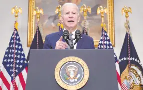  ?? ?? l El presidente Joe Biden abordó ayer el tema del sistema bancario estadounid­ense en el Salón Roosevelt de la Casa Blanca.