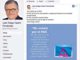  ?? CAPTURA DE PANTALLA ?? Castro mantiene una activa presencia política en su Facebook, donde ayer comparó a los dos candidatos que ganaron.