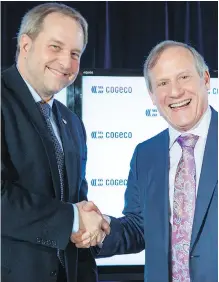  ?? PAUL CHIASSON/THE CANADIAN PRESS ?? Montreal-based Cogeco Communicat­ions Inc. CEO Louis Audet, right, will be succeeded by Philippe Jetté on Sept. 1. Both executives said the change is a “renewal” of the team, but the strategy will stay the same.