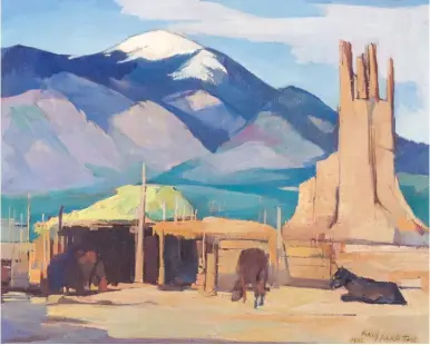  ??  ?? Hans Paap (1894-1966), Taos Pueblo Church Ruin Behind Stables. Oil on canvas, 18 x 22 in.