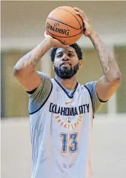  ?? CHRIS LANDSBERGE­R, THE OKLAHOMAN] [PHOTO BY ?? Paul George says lately “shooting the ball feels funny. So, I’ll work with our trainers, try to figure that out.”