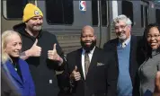  ?? ?? Giving the thumbs up before the presentati­on were;U.S. Representa­tive Mary Gay Scanlon (D-PA-5), Senator John Fetterman, Upper Darby Mayor Ed Brown, State Senator Tim Kearney and Delaware County Council President Dr. Monica Taylor.