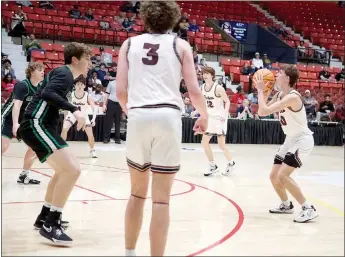  ?? Mark Ross/Special to the Herald-Leader ?? Siloam Springs senior Levi Fox shoots a 3-pointer against Greene County Tech during Wednesday’s first round game of the Class 5A state tournament in Pine Bluff. Greene County Tech defeated Siloam Springs 57-41.