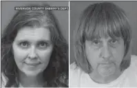  ?? The Associated Press ?? MALNOURISH­ED CHILDREN: These photos provided by the Riverside County Sheriff’s Department show Louise Anna Turpin, left, and David Allen Turpin. Authoritie­s say an emaciated teenager led deputies to a Perris, Calif., home where her 12 brothers and...