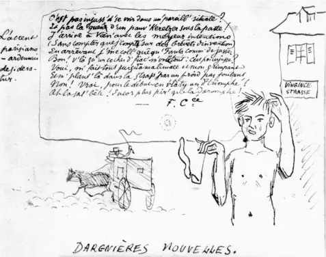  ??  ?? Dargnieres nouvelles ou Arthur Rimbaud à Vienne. Dessin de Paul Verlaine, 1877.