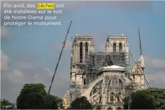  ??  ?? Fin avril, des bâches ont été installées sur le toit de Notre-Dame pour protéger le monument. © AFP