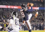  ?? DAVID BANKS/ASSOCIATED PRESS ?? Chicago Bears safety Eddie Jackson (39) intercepts a pass intended for Los Angeles Rams wide receiver Josh Reynolds on Sunday night.