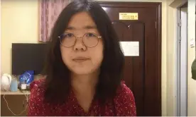  ?? Photograph: YOUTUBE/AFP/Getty Images ?? This file screengrab taken on 28 December, 2020 from an undated video posted shows former Chinese lawyer and citizen journalist Zhang Zhan as she broadcasts via YouTube, at an unconfirme­d location in China.