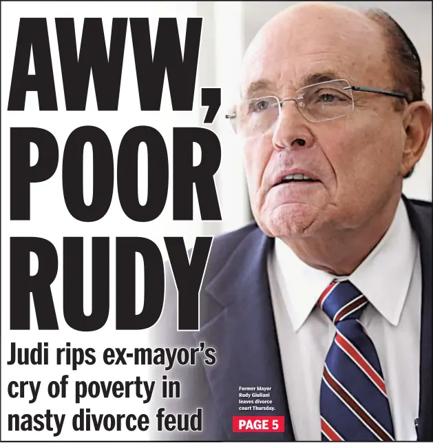  ??  ?? Former Mayor Rudy Giuliani leaves divorce court Thursday.