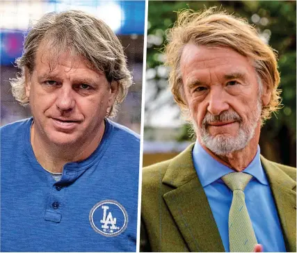  ?? PA/ALAMY ?? Bridge battle: Todd Boehly (far left) is set to become Chelsea’s new owner despite a late bid from Sir Jim Ratcliffe