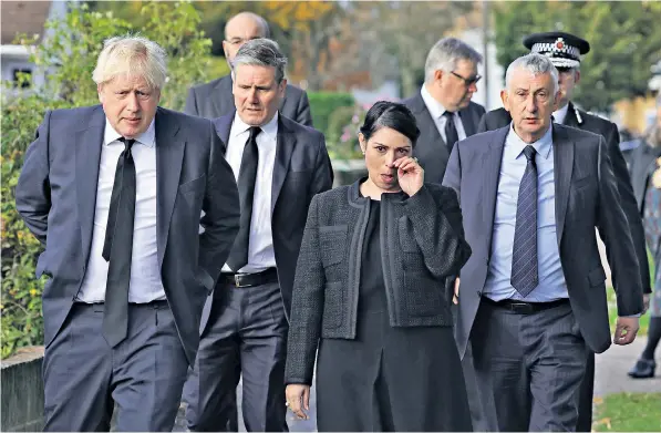  ?? ?? Boris Johnson,
Sir Keir Starmer, Priti Patel and Sir Lindsay Hoyle left tributes to Sir David Amess in Leigh-onSea yesterday
