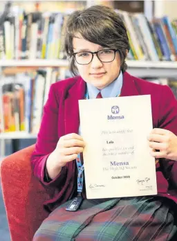  ??  ?? Junior genius Lola Pearson was thrilled to accept her invitation to join Mensa