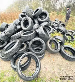  ??  ?? Fly-tipping on Huntley Lane.