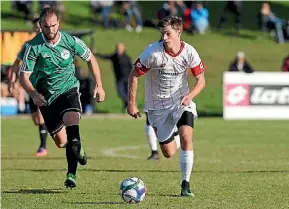  ?? BEN CAMPBELL / PHOTOTEK ?? Birkenhead’s Jack Salter, right, scored twice in the latest round of the Chatham Cup.