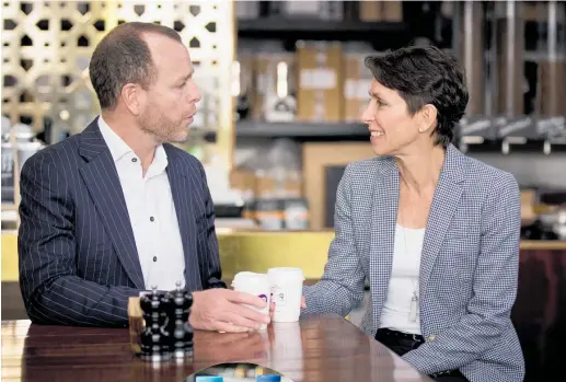  ??  ?? Fonterra Brands New Zealand acting sales director Grant Watson and a2 Milk’s chief executive Jayne Hrdlicka are happy the two companies are working together.