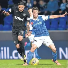  ??  ?? Chris Millar (right) battles with Rangers’ Carlos Pena.