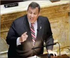  ?? JULIO CORTEZ — AP PHOTO ?? New Jersey Gov. Chris Christie addresses a joint session of the Democrat-led Legislatur­e at the statehouse, Saturday, July 1, 2017, in Trenton, N.J.