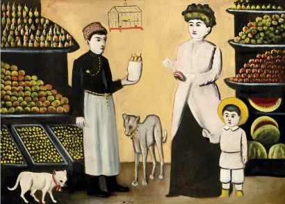  ??  ?? Niko Pirosmani. «Tatar Fruiterer ». Huile sur carton. (Georgian National Museum © Infinitart Foundation).Oil on cardboard