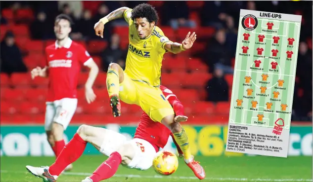  ?? PICTURES: Action Images ?? SLIDE RULE: Forest’s Ryan Mendes tussles with Charlton’s Harry Lennon