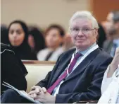  ?? Victor Besa / The National ?? Dr Anwar Sallam, above, chief medical and clinical affairs officer at Seha, and Nigel Crisp, independen­t crossbench member of the House of Lords, left, in Abu Dhabi yesterday