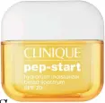  ??  ?? Clinique’s Pep-Start ($30) moisturize­r boasts algae and sea whip extracts to soothe skin.