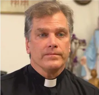  ?? SCREENSHOT FROM CHURCH MILITANT VIDEO ?? The Rev. Paul Kalchik speaks during an interview from an “undisclose­d” location. Kalchik says he has had to go into hiding since burning an LGBTQ-friendly flag at an Avondale church.