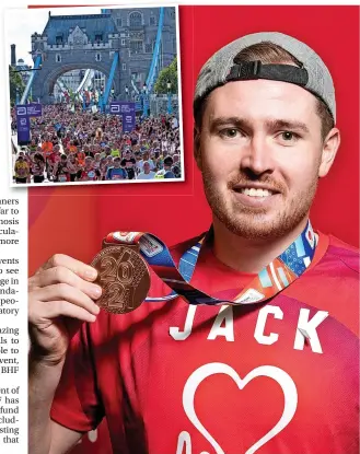 ?? ?? ● Jack Wignall, 27, from Runcorn, ran the London Marathon, inset, in memory of his grandad Bob Wignall in aid of the British Heart Foundation