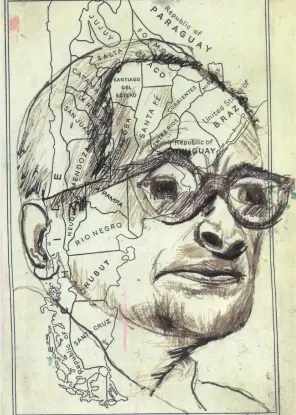  ?? (The Huntington/Flickr) ?? A SKETCH of Adolf Eichmann superimpos­ed over a map of part of South America.