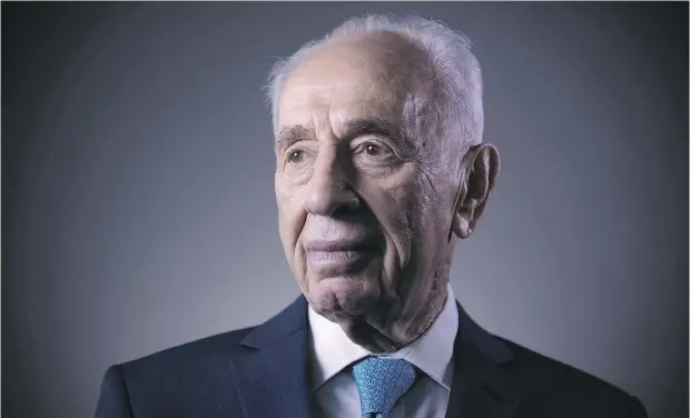  ?? ODED BALILTY / THE ASSOCIATED PRESS FILES ?? Former Israeli leader Shimon Peres, pictured in February, died early Wednesday at the age of 93. Peres, who served as president from 2007 to 2014, was awarded the Nobel Peace Prize in 1994, one year after he secretly helped broker the historic Oslo...