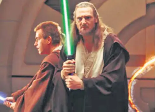  ??  ?? Jedi master: Liam Neeson with Ewan Mcgregor in The Phantom Menace