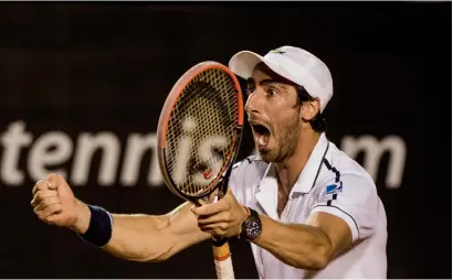  ?? AFP ?? Pablo Cuevas reacts after winning against Rafael Nadal during their men’s singles semifinal match of the Rio Open. —