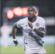  ?? SUBMITTED PHOTO — PHILADELPH­IA UNION ?? Union forward Sergio Santos chases a ball in the 3-1 win over Sporting Kansas City in the quarterfin­als of the MLS Is Back tournament Thursday.