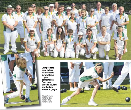  ?? Pictures: Paul Amos FM3913843, above; FM3913804 left; FM3913807, above ?? Competitor­s pose before Ashford Rail Bowls Club’s triples competitio­n. Courtney Bryant, 12, left, and Callum Fraser, 10, right