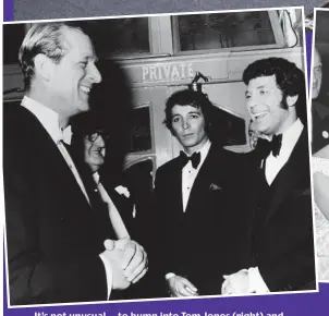  ??  ?? It’s not unusual . . . to bump into Tom Jones (right) and Herb Alpert at the 1969 Royal Variety Performanc­e