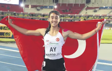  ??  ?? Mizgin Ay, who ran the 100-meter final at the World Star Athletics competitio­n in Kenya last July, became the first Turkish female sprinter to earn a gold medal in the Girls’ 100-Meter Finals.