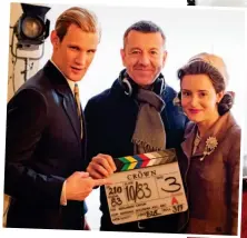  ?? ?? Action: On set of The Crown with Matt Smith and Claire Foy in 2017. Top left: 2016 gong