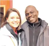  ?? ROSALIE RAYBURN/JOURNAL ?? Melinda Forward, French teacher at Del Norte High School, with Olivier Kamndon, a refugee from the Central African Republic, who recently arrived in Albuquerqu­e with his wife and family. Kamndon speaks French and several African languages and is...