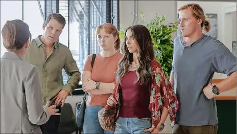  ?? VINCE VALITUTTI, PEACOCK/TNS ?? When Annette Bening’s retired mother of four disappears, it throws the lives of her children into chaos in “Apples Never Fall,” adapted from the novel of the same name. From left: Jake Lacy, Essie Randles, Alison Brie and Conor Merrigan-Turner.