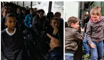  ??  ?? Attentifs aux consignes de sécurité, les élèves ont évacué le bus dans le calme