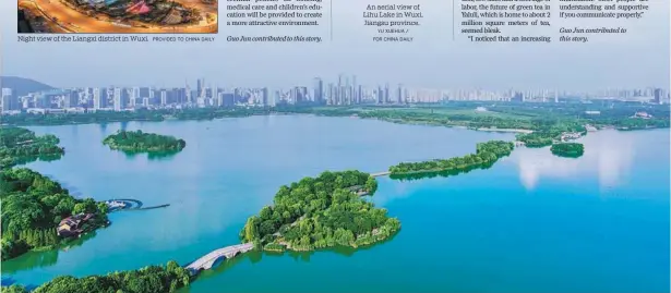  ?? YU XUEHUA / FOR CHINA DAILY ?? An aerial view of Lihu Lake in Wuxi, Jiangsu province.