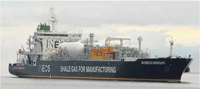  ?? Picture: Dougie Nicolson. ?? The Dragon-class ship fleet bringing shale gas to INEOS Grangemout­h is continuing to operate as normal.