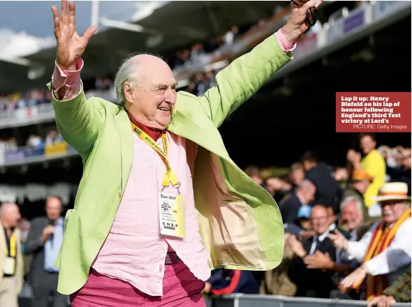  ?? PICTURE: Getty Images ?? Lap it up: Henry Blofeld on his lap of honour following England’s third Test victory at Lord’s