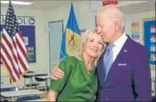  ?? AFP ?? A video grab from the online broadcast of the Democratic National Convention shows Joe Biden with wife Jill Biden in Delaware.